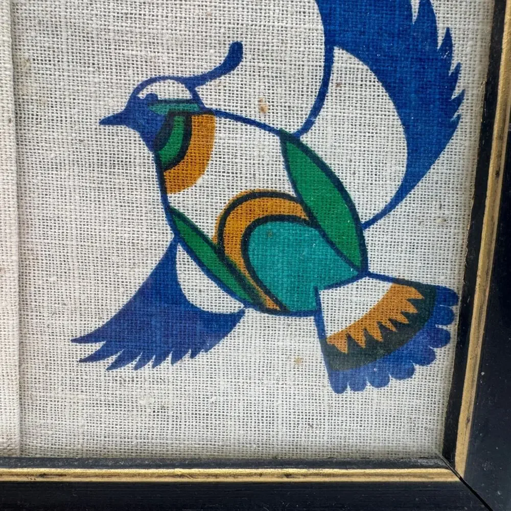 Vintage Southwest Kachina Native Style Textile Color Block Bird Wall Art